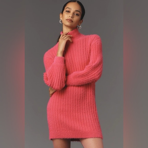 NWT Anthropologie Flat White Fuzzy Turtleneck Dress Small - Picture 1 of 7
